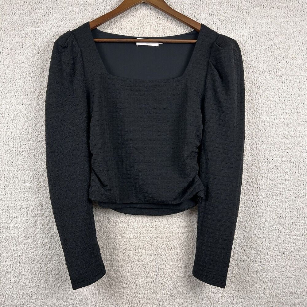ASTR the Label Top Womens XL Black Textured Puff Sleeve Long Sleeve‎ Crop Knit